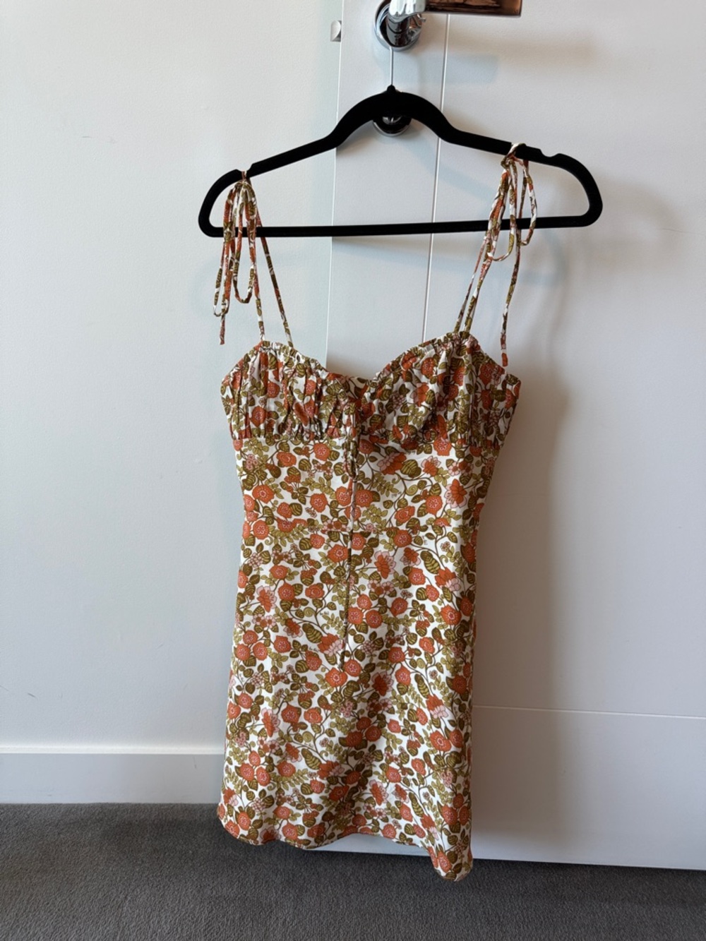 Realisation Par Floral Tie-Strap Mini Dress in Orange and Green